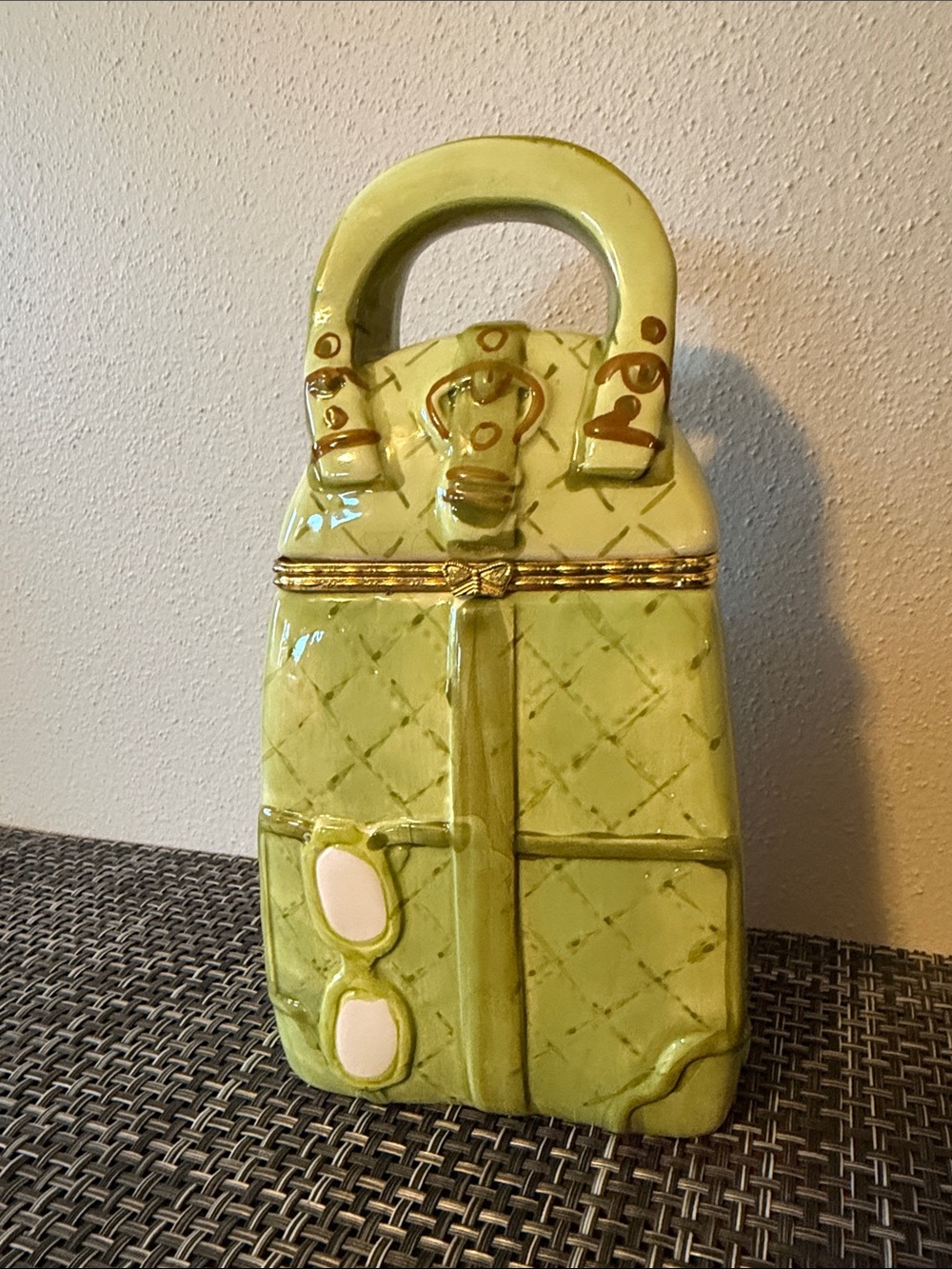 Ceramic Green PURSE HANDBAG Hinged Trinket Box
